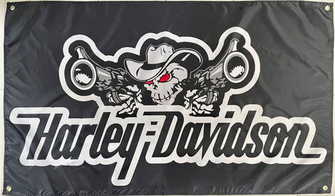 HARLEY DAVIDSON SKULL PISTOL GUNS 3X5FT FLAG BANNER MAN CAVE GARAGE