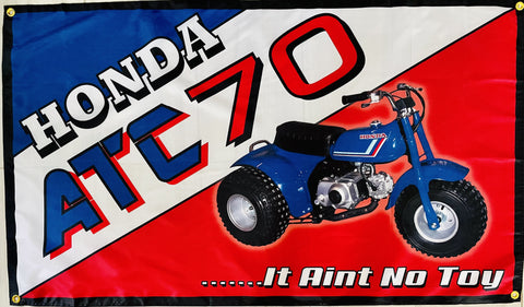 HONDA ATC 70 BLUE 3x5ft FLAG BANNER MAN CAVE GARAGE