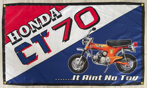 HONDA CT 70 MINI-TRAIL ORANGE MOTORCYCLE 3X5FT FLAG BANNER MAN CAVE GARAGE