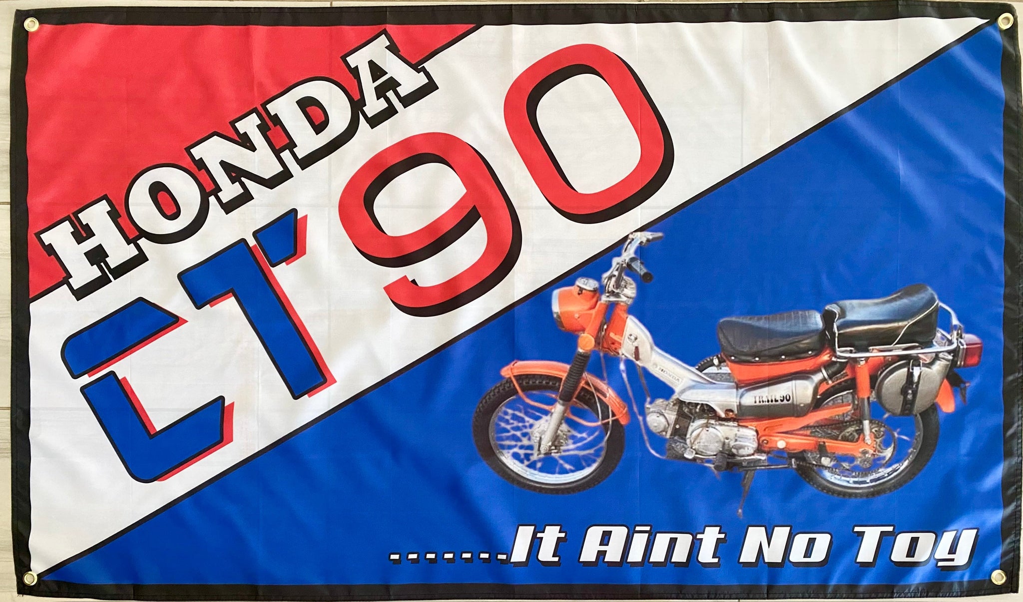 HONDA CT90 ORANGE 3X5FT FLAG BANNER MAN CAVE GARAGE