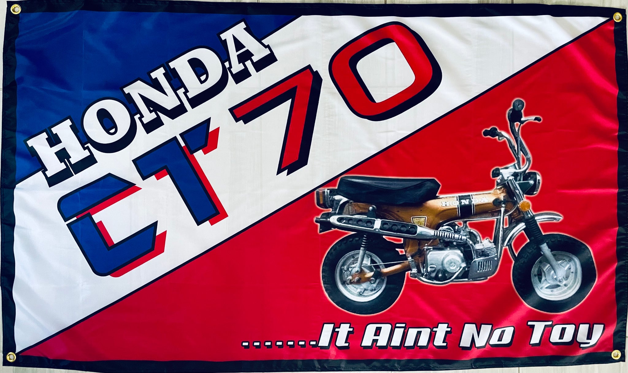 HONDA CT 70 YELLOW MOTO 3X5FT FLAG BANNER MAN CAVE GARAGE