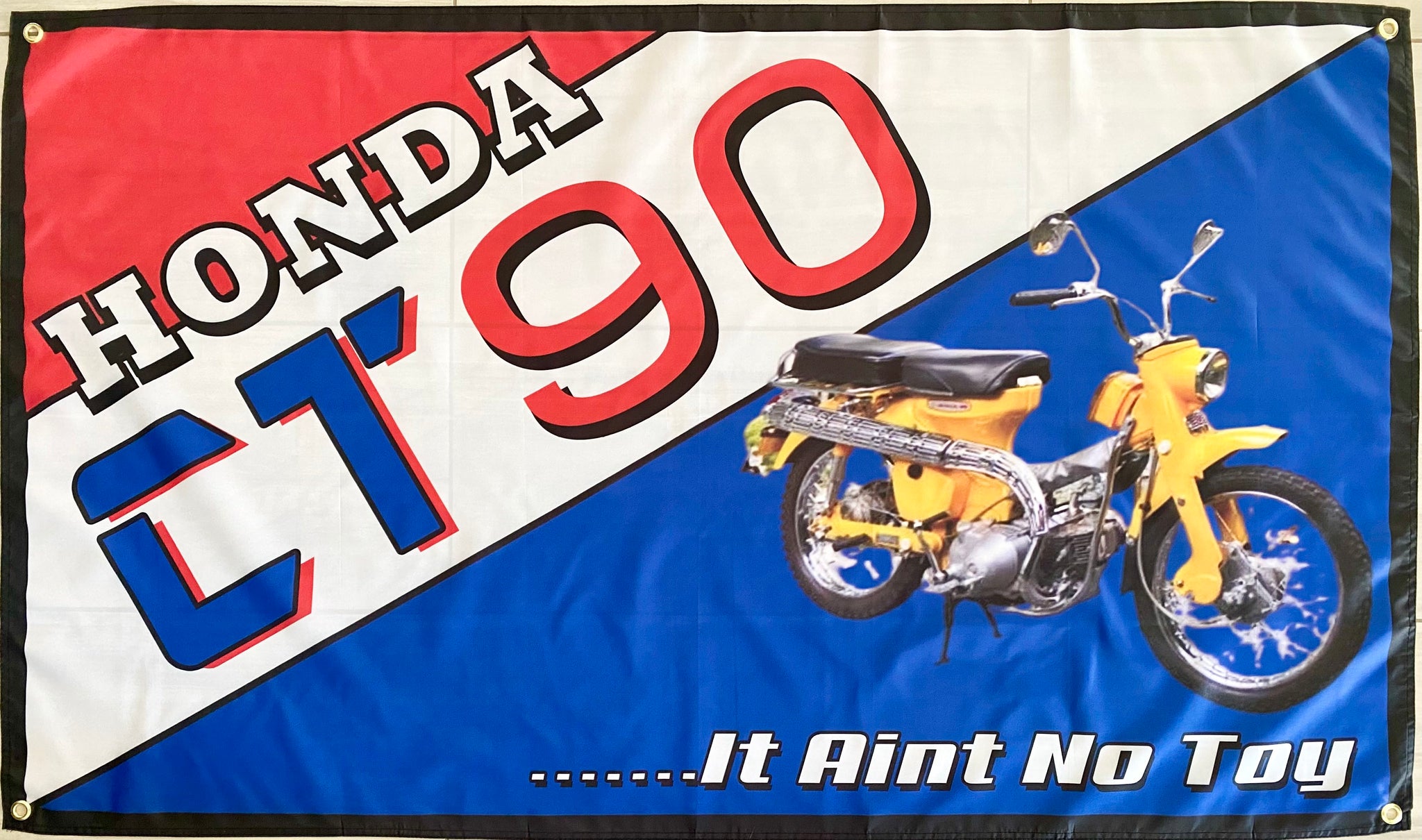 HONDA CT 90 BLUE MOTORCYCLE 3x5ft FLAG BANNER MAN CAVE GARAGE