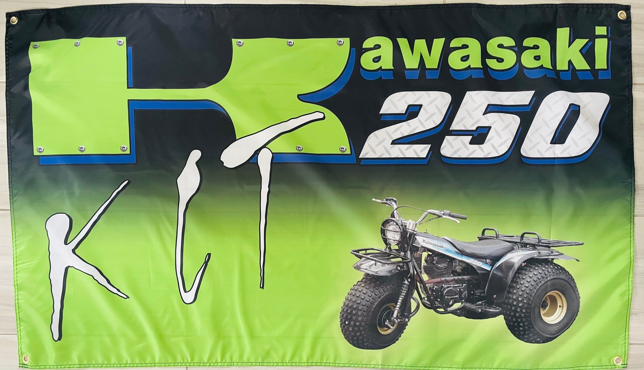 KAWASAKI KLT 250 TRIKE 3X5FT FLAG BANNER MAN CAVE GARAGE