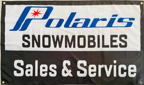 POLARIS SALES SERVICES VINTAGE SNOWMOBILE 3X5FT FLAG BANNER MAN CAVE GARAGE