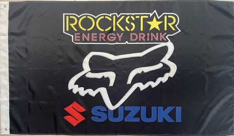 SUZUKI FOX ROCKSTAR 3X5FT FLAG BANNER MAN CAVE GARAGE